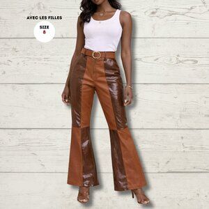 Avec Les Filles Faux Leather Colorblock Flare Pants